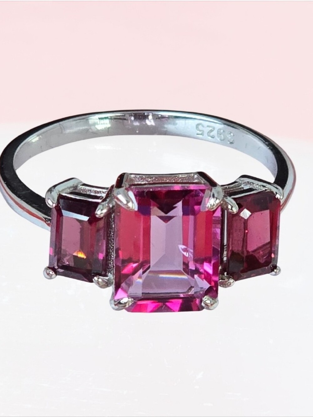 925 Sterling Silver Ring Sz 8 with Natural Pink Topaz & Rhodolite Garnet